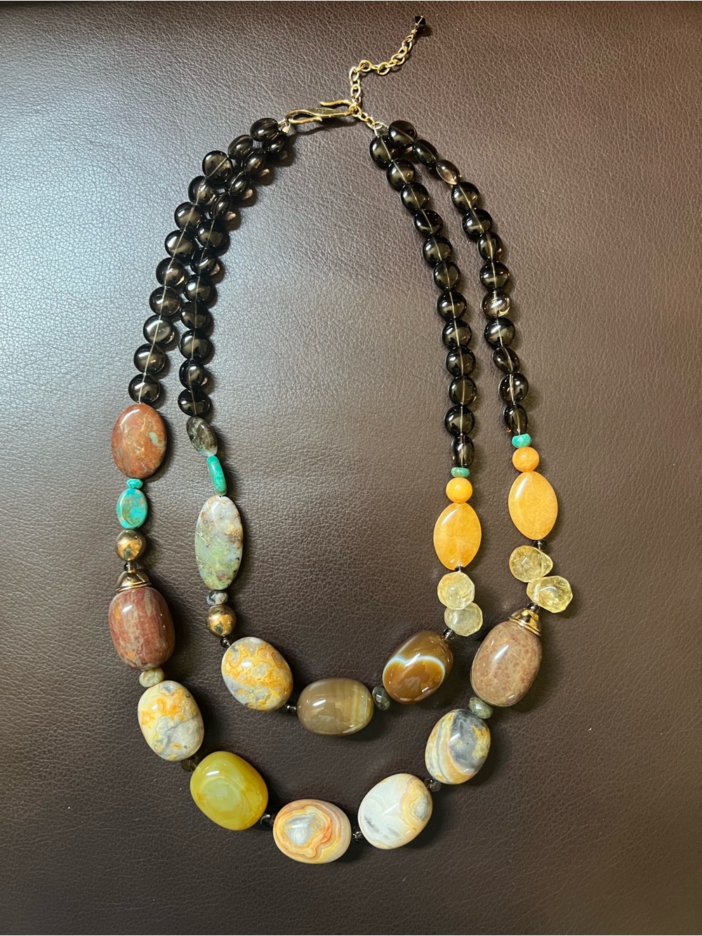 Studio Barse Necklace Two-Strand Multi-stone Beaded Brown Tan Orange